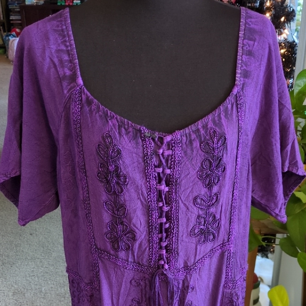 Purple Embroidered Women's Maxi Dress - Boho Scoop Neck - Picture 2 of 12